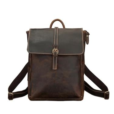 Imagem de Mochila de couro artesanal para homens, bolsa de ombro casual para viagem, bolsa retrô para laptop, bolsa vintage para homens e mulheres ao ar livre