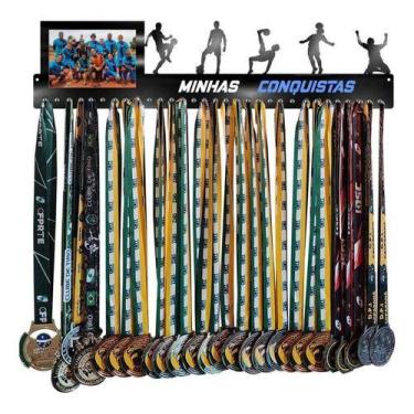 Imagem de Porta Medalha Futebol P Retrato Com Nome P Até 100 Medalhas - QUADRO D