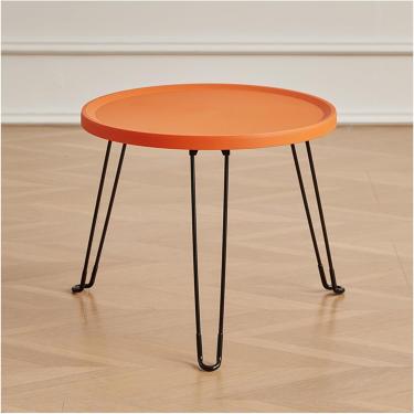 Imagem de Mesa lateral baixa pequena, mesa final de sofá moderno, mesa redonda de plástico, mesa de centro para quarto, sala de estar, 3 pernas de metal, laranja, 46x39cm