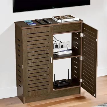 Imagem de LXSEHN Armário de armazenamento de roteador WiFi, modem de caixa de armazenamento de PVC, filtro de linha e organizador de gerenciamento de cabos para casa e escritório (nogueira)