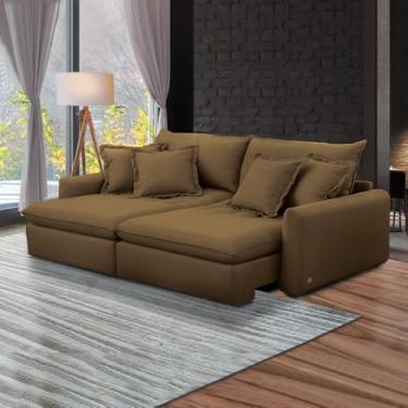 Imagem de Sofá 210cm Retrátil Reclinável Almofadas Caixa Zero Sydney Veludo Marrom G93 - Gran Belo