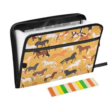 Imagem de Pastas de arquivo de animais de fazenda cavalos, pastas de plástico com 13 bolsos, pasta de arquivos expansível para documentos, escola, estudantes, escritório, pasta estética com etiquetas tamanho