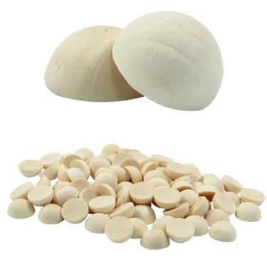 Imagem de Hitefu 200 peças de mini contas de madeira, meias bolas de madeira divididas redondas inacabadas a granel para projetos de enfeites de Natal faça você mesmo, enfeites de meia esfera de cor de madeira