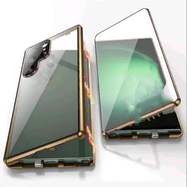 Imagem de 360 Metal Frame Dupla Face Vidro Snap Lock Capa Magnética Para Samsung Galaxy S25 S24 S23 FE S22 Ultra Plus Proteção Total Da Lente, Dourado, Para Galaxy S23