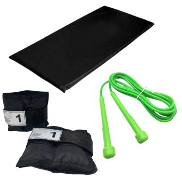 Imagem de Kit Colchonete + Tornozeleira Caneleira Peso 1 Kg + Corda de Pular Academia em Casa