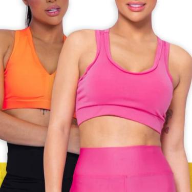 Imagem de KIT 2 Tops ALÇA MÉDIA Bojo Fitness Slim Suplex Sutiã Esportivo Corrida