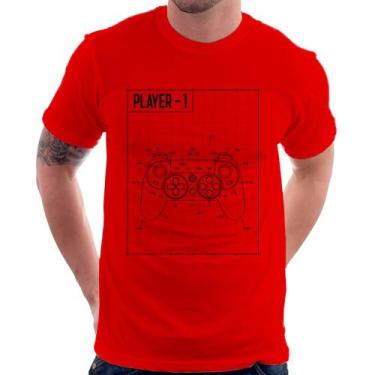 Imagem de Camiseta Player 1 Controle Joystick - Foca na Moda, Vermelho, M