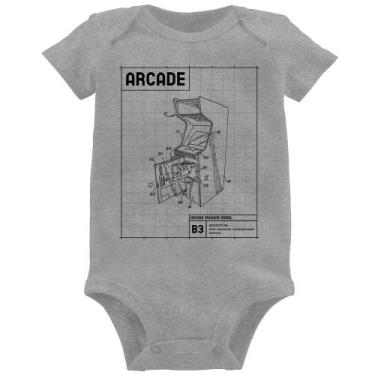 Imagem de Body Bebê Arcade Fliperama Projeto - Foca na Moda, Cinza, GG