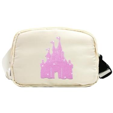 Imagem de Bolsa feminina com cinto de lantejoulas Magic Kingdom, impermeável, para adolescentes, bolsas transversais para viagens e jogging, Branco, Casual