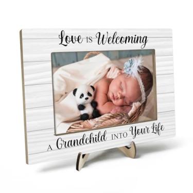 Imagem de Porta-retratos para novos avós, porta-retrato para avô, presente de anúncio de gravidez para avós, molduras de ultrassom, Love Is Welcoming a Grandchild into Your Lifer, foto de 10 x 15 cm (cinza)