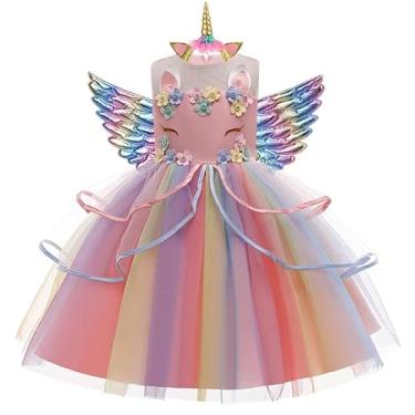 Imagem de Vestido de Princesa Unicórnio Colors, Vestido Fantasia de Unicórnio Infantil – Conjunto 3 Peças Mágico e Encantador (Rosa, 130 (6 anos))