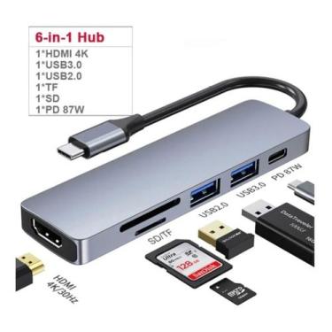 Imagem de Hub Usb Tipo C 2 Portas Usb Leitor de Cartão SD HDMI 4K Multifuncional