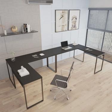 Imagem de Kit 2 Mesas de Escritório em L Estilo Industrial 1,50mx1,50m Kuadra