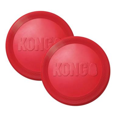 Imagem de KONG Brinquedo para cães Flyer de disco de borracha - para pegar, buscar e brincar - vermelho, grande pacote com 2