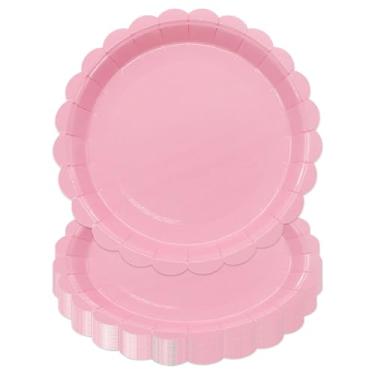 Imagem de 50 peças de pratos de papel rosa claro suprimentos de festa rosa 23 cm pratos de sobremesa descartáveis pratos de festa de aniversário para festa de chá de dia dos namorados, chá de bebê, casamento