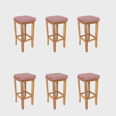 Imagem de Kit 06 Banqueta Alta Ben Gourmet Balcão Bistrô Cozinha Base Madeira Maciça Suede Rose Gold - Ahz Móveis