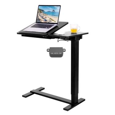 Imagem de Fromann Mesa elétrica ajustável para laptop, mesa móvel sentada para ficar em pé, mesa de cabeceira para laptop com quadro inclinável e rodas para escritório em casa (preto)
