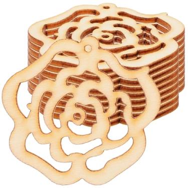 Imagem de LUOEM - 10 peças - Fatias vazadas de flores de rosa, para enfeites de patchwork, decoração de artesanato, Natal, artesanato, enfeite de madeira, pingentes de árvore de natal, enfeites para pendurar