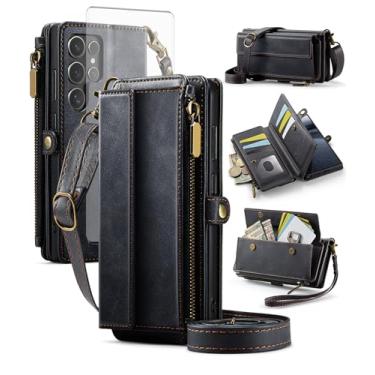 Imagem de Asuwish Capa de celular para Samsung Galaxy S24 Ultra 5G Capa carteira com zíper com protetor de tela e alça transversal alça flip bloqueio RFID suporte para cartão celular S24Ultra 24S S 24 24Ultra