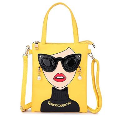 Imagem de ENJOININ Bolsas de ombro femininas inovadoras com alça superior de couro sintético descolado, bolsa clutch para mulheres, Amarelo-4a