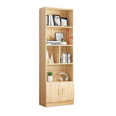 Imagem de Estante de madeira maciça, unidade de parede integrada de pinho original, armário de exibição de canto de 24 cm, estante independente (cor: (24 + 80 + 24) x 24 x 180 cm com porta) (60 x 24 x 180 cm