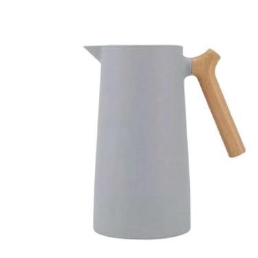 Imagem de Garrafa Térmica Termometro Digital 1L Café Chá Nórdica Com Cabo Madeira(Cinza)