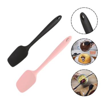 Imagem de Kit 2 Colheres De Arroz Silicone Maciço Não Riscam Panelas Espátula(Preta + Rosa)