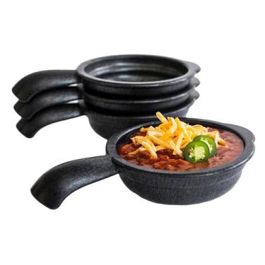 Imagem de HS Inc. Tigela de servir HS1074-CH, 340 g, 12,7 cm de diâmetro interno x 3,5 cm de profundidade, redonda, com alça, empilhável, pode ser colocada no micro-ondas e na lava-louças, polipropileno, carvão