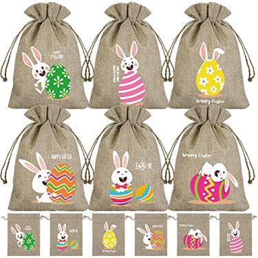 Imagem de Elcoho 12 Peças De Saco Presente Linho E Juta Com Cordão Para Páscoa, 5,9 X 7,9 Polegadas, Sacos Estopa Festa Páscoa Cordão, Bolsa Presente, Doces, Lanche Casamento, Festa, Aniversário, Artesanato F