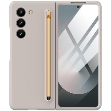 Imagem de Capa para Samsung Galaxy Z Fold 6 com S Pen e protetor de tela integrado, compatível com carregamento sem fio MagSafe Capa protetora à prova de choque para Samsung Z Fold 6 5g Shell (cinza)