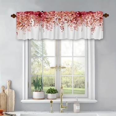 Imagem de Cortinas de cozinha curtas com folhas vermelhas para tratamento de janelas, cortinas blackout, bolso para varão, painel para banheiro, quarto, sala de estar, 137 x 45 cm