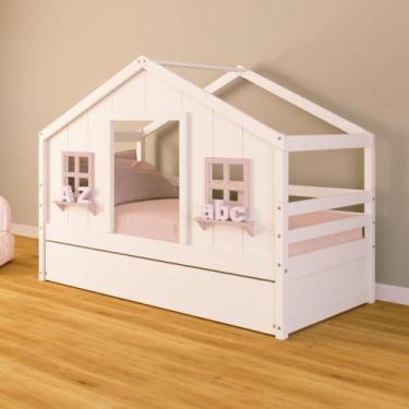 Imagem de Bicama Casinha dos Sonhos Madeira Maciça Branco/ Rosa Housin