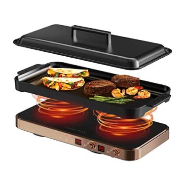 Imagem de COOKTRON Fogão Elétrico Portátil Compacto De Indução Com 2 Bocas, Chapa De Ferro Fundido Sem Fumaça, Controle De Temperatura E Trava Para Crianças, Ouro Rosa