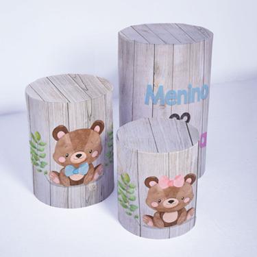 Imagem de Kit Painel de Festa Redondo e Trio de Cilindros Chá Revelação- Fera Print