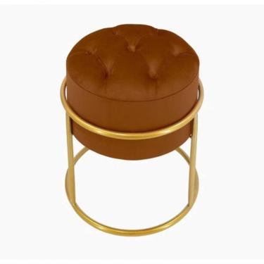 Imagem de Puff Banqueta Estofado Decorativo Base De Ferro Capitonê Suede Terra Cota Do Lar Móveis E Decoração