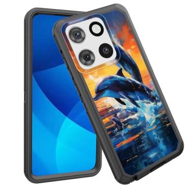 Imagem de GFEWYTJYJ Capa para Moto G Stylus 5G 2025, proteção total de 3 camadas à prova de choque, resistente, resistente, de alto impacto, capa rígida para Motorola Moto G Stylus 5G 2025, golfinhos pulando