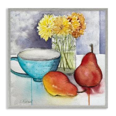 Imagem de Stupell Industries Xícara de chá moderna de cozinha e arte giclée emoldurada cinza fruta, design por Stephanie Fielden, 61 x 61 cm