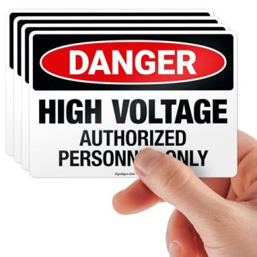Imagem de Placa de Perigo de Alta Tensão Autorizada Somente Pessoal, Sinal de Perigo OSHA, (pacote com 4) 12,5 x 17,8 cm, 4 mil Adesivos de Vinil Resistente ao Clima com Proteção UV, Feito nos EUA por Sigo