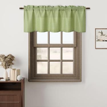 Imagem de Hiasan Cortinas de saia verde com filtro de luz com bolso para janela, cortinas para cozinha, sanefa rústica de linho sintético para sala de estar, quarto, 152 x 45 cm, 1 painel