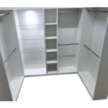 Imagem de Kit Estante Arara Prateleira De Vidro E Nichos Branca 185X340X32Cm - Deep