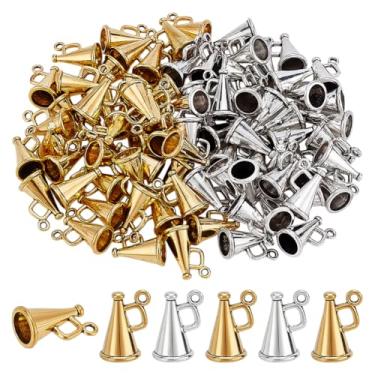 Imagem de PH PandaHall Pingentes de alto-falante tibetano de 80 peças, pingentes de megafone dourados prateados antigos para líderes de torcida para artesanato faça você mesmo, colar, pulseira, fabricação de
