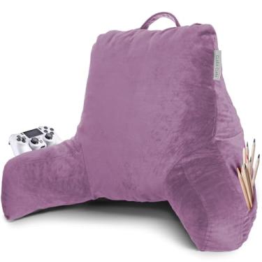 Imagem de Clara Clark Almofada de leitura para cama com espuma viscoelástica desfiada, suporte para as costas para sentar no sofá, cadeira ou chão, encosto com braços e bolsos, capa lavável para descanso de