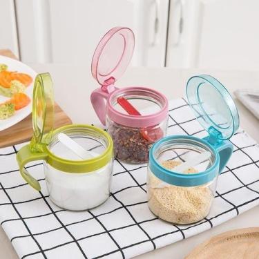 Imagem de Kit 2 Porta Condimentos Com Colher 300ml de Vidro Lily, Azul