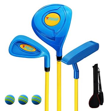 Imagem de PGM Conjunto de taco de golfe infantil - pode bater bolas reais, 3 peças de tacos incluem madeira, ferro e putter, ótimo para meninos e meninas iniciantes, conjunto de treinamento instrucional