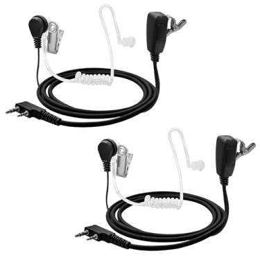 Imagem de Kit de fone de ouvido de vigilância Baofeng UV-5R com 2 fios compatível com Kenwood TK-208 TK-220 TK-240, fone de ouvido de tubo acústico transparente de 2 pinos com microfone PTT grande para Baofeng