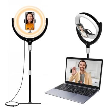 Imagem de Anel de luz de mesa com suporte e suporte de telefone, anel de luz de mesa para gravação de vídeo, podcast, selfie, iluminação de zoom para computador, laptop, iluminação de videoconferência (preto)