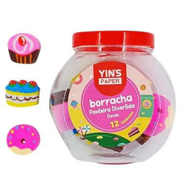 Imagem de Pote com 12 Borrachas Ponta de Lápis Ponteira Formato de Doces Escolar Fofa Yins Paper