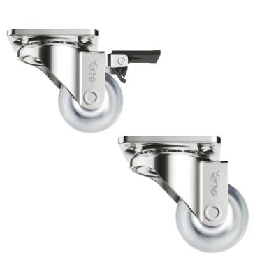 Imagem de 2 Rodízios Giratório Silicone 75mm 1 Com Freio E 1 Sem Freio - HD Ferr