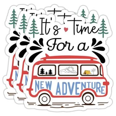 Imagem de (3 peças) Adesivos It's Time for A New Adventure Adesivos de Camping Adesivos de Vinil Impermeável Adulto para Laptop Carro Copo Garrafa de Água Caneca Telefone Notebook Capacete Tamanho 7,6 cm x 6,88