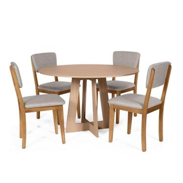 Imagem de Mesa De Jantar Redonda Montreal Jade Com 4 Cadeiras Estofadas Ella Cinza Claro
